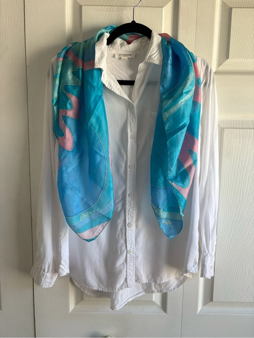 Jane Hall Blue Pink Marble Swirl Wave Abstract 6P‎ Pongee Silk Scarf Fluid Art